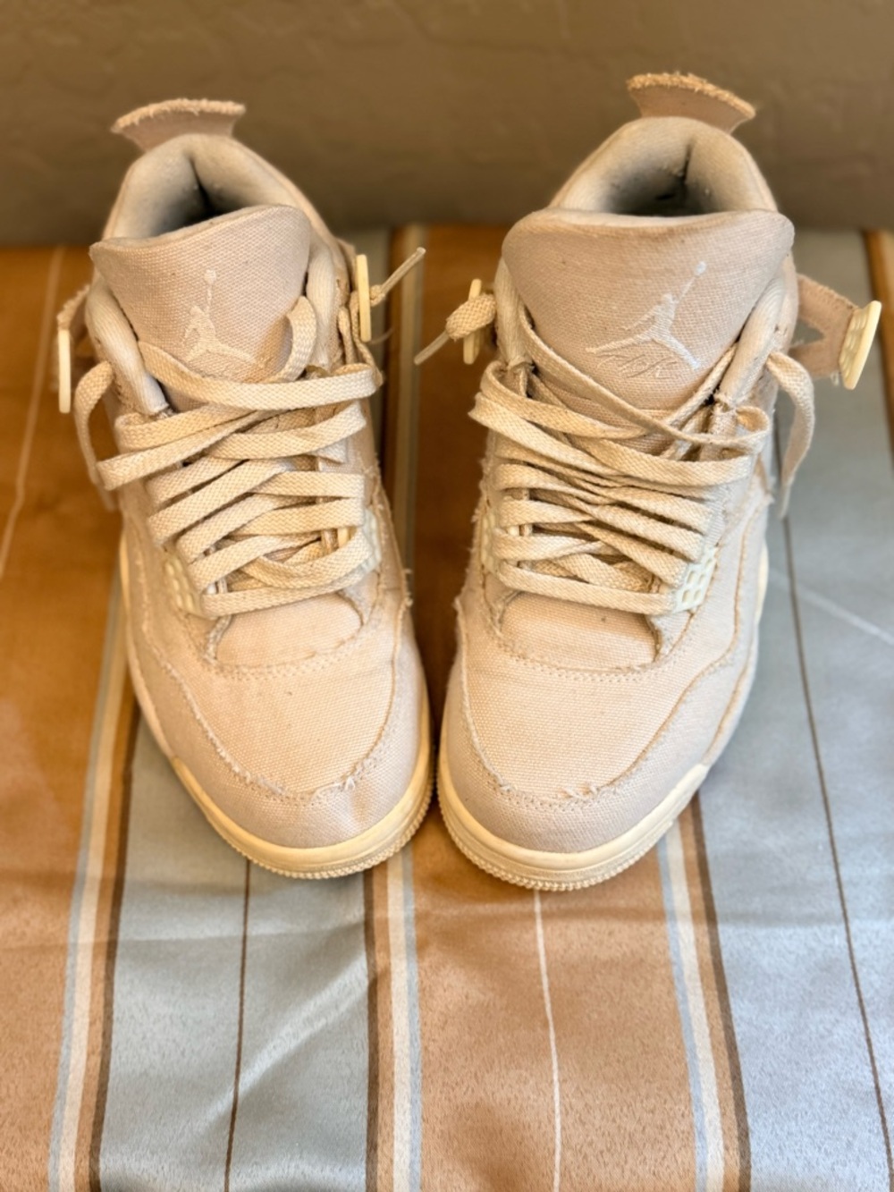 Nike Air Jordan 4 Retro Beige Canvas Sneakers